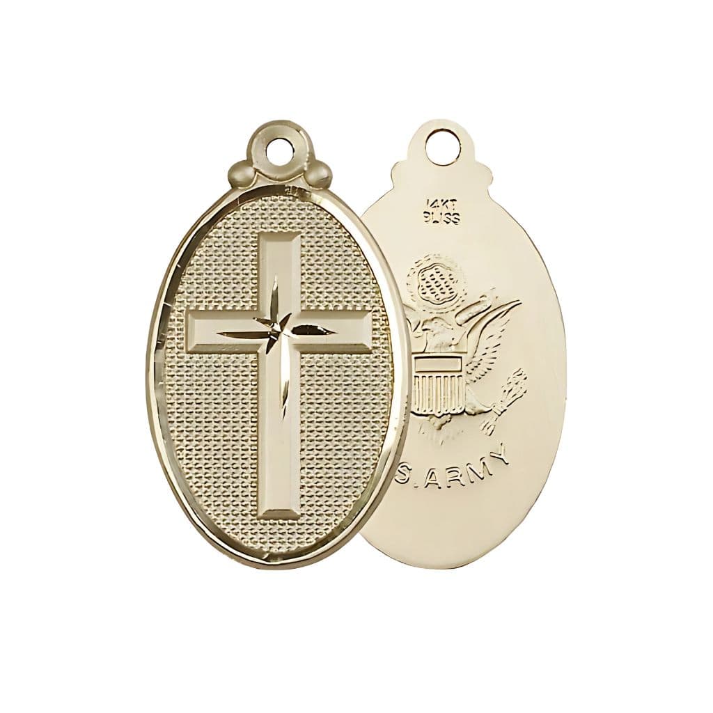 Bliss Oval Army Christian Cross 14kt Gold Medal Only, 1 1/4-inch tall by 3/4-inch wide,