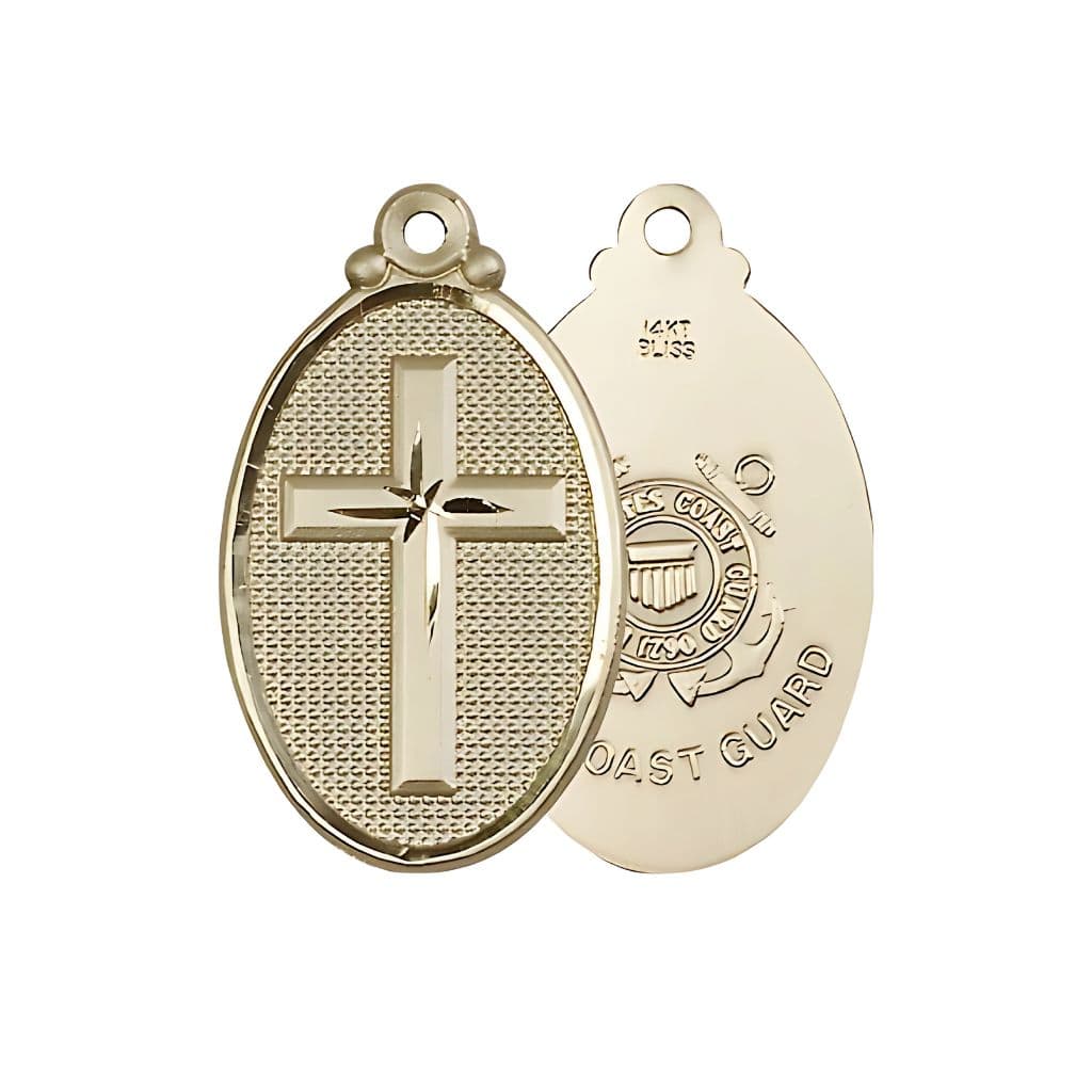 Bliss Coast Guard Christian Cross 14kt Gold Medal, 1 1/4-inch tall by 3/4-inch wide,