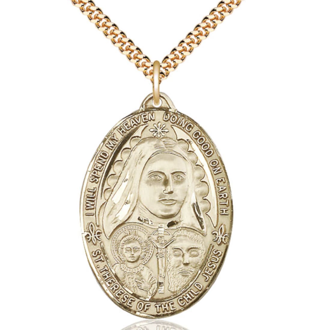 Bliss Manufacturing Large St Therese of the Child of Jesus Gold-Filled Medal with Plated Chain,