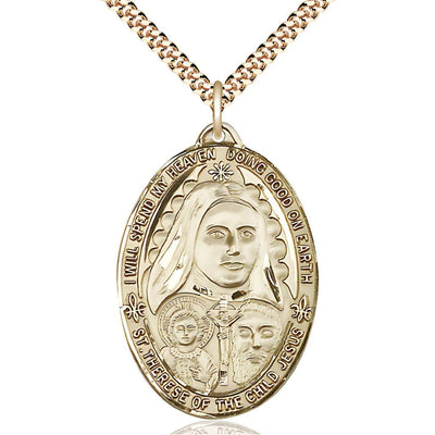 Large St Therese of the Child of Jesus Gold-Filled Medal with Gold-plated Chain, Bliss Manufacturing
