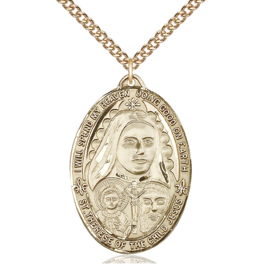 Bliss Manufacturing Large St Therese of the Child of Jesus Gold-Filled Medal with Gold-filled Chain,