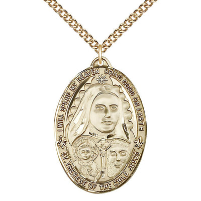 Large St Therese of the Child of Jesus Gold-Filled Medal with Gold-filled Chain, Bliss Manufacturing