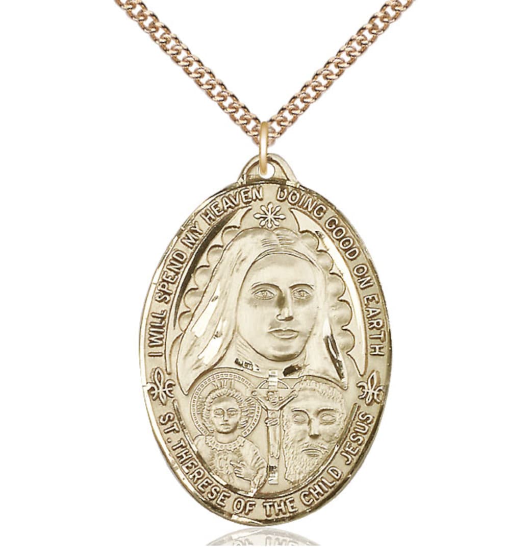 Bliss Manufacturing Large St Therese of the Child of Jesus 14kt Gold Medal with 14kt  Chain,