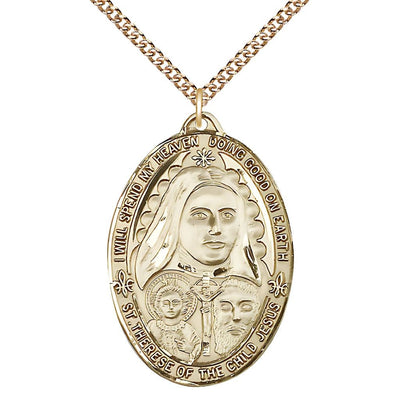 Large St Therese of the Child of Jesus 14kt Gold Medal with 14kt Chain, Bliss Manufacturing