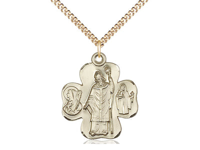 Irish Shamrock Gold-filled Cross Medal w/St Patrick, St Brendan and St Bridget, Bliss Manufacturing