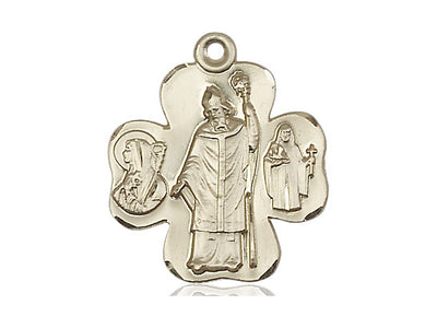 Irish Shamrock 14kt Gold Cross Medal w/St Patrick, St Brendan and St Bridget, Bliss Manufacturing