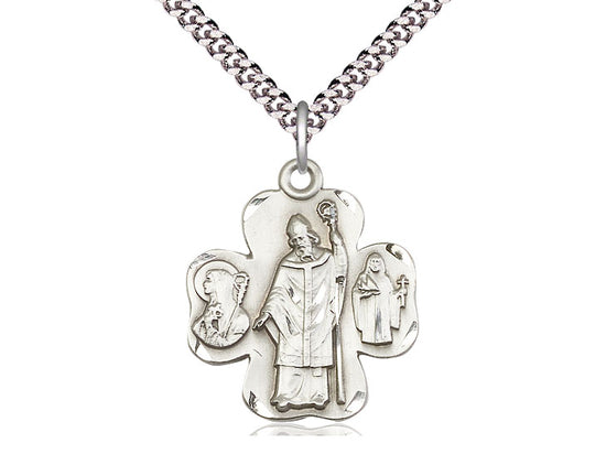 Bliss Irish Shamrock Sterling Cross Medal w/St Patrick, St Brendan and St Bridget