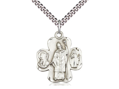 Irish Shamrock Sterling Cross Medal w/St Patrick, St Brendan and St Bridget, Bliss Manufacturing