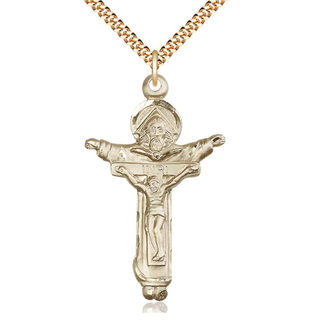 Bliss Large Gold-filled Trinity Father, Son & Holy Spirit Crucifix with Plated Chain,