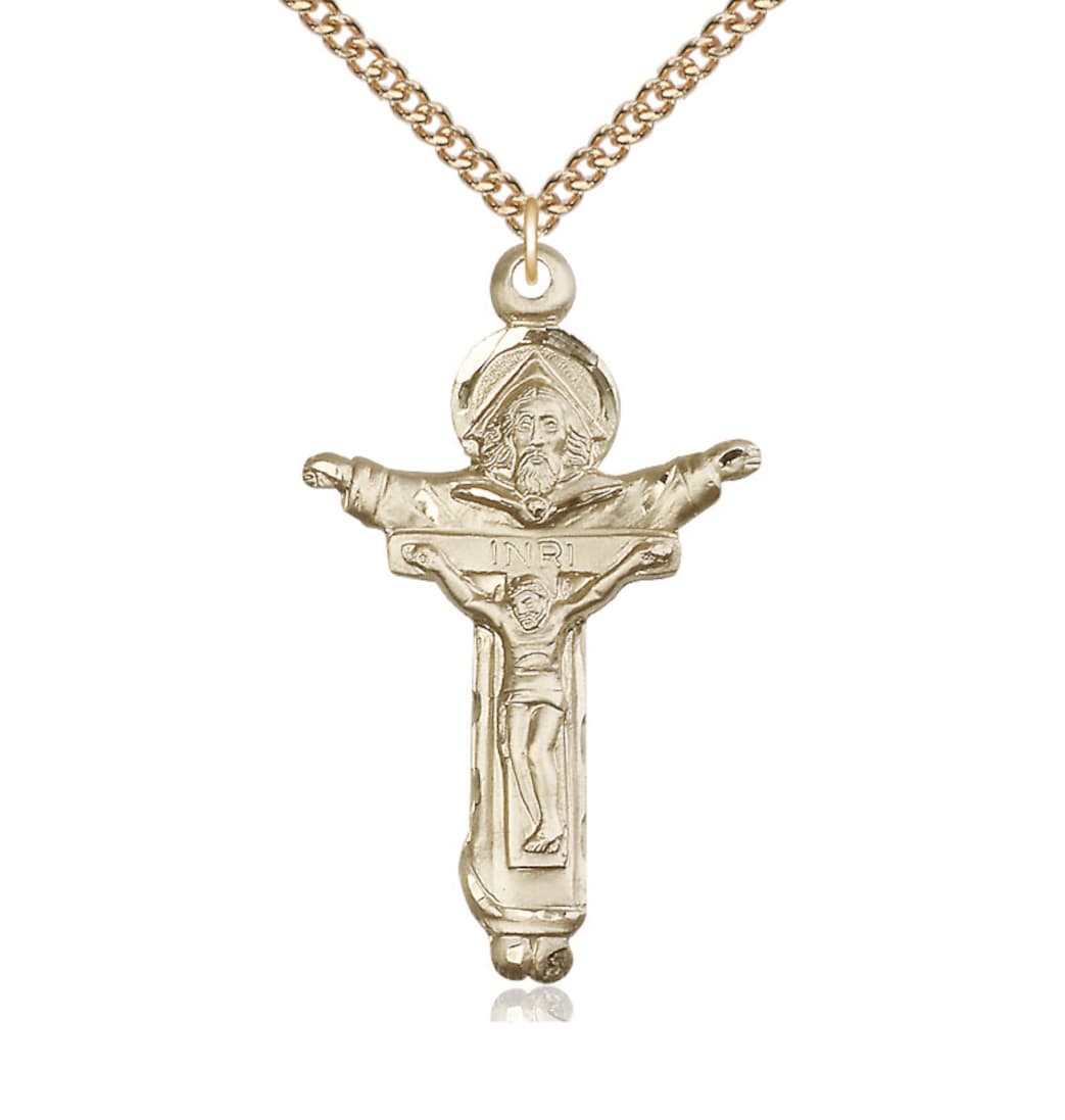 Bliss Large Gold-filled Trinity Father, Son & Holy Spirit Crucifix with Gold-filled Chain,