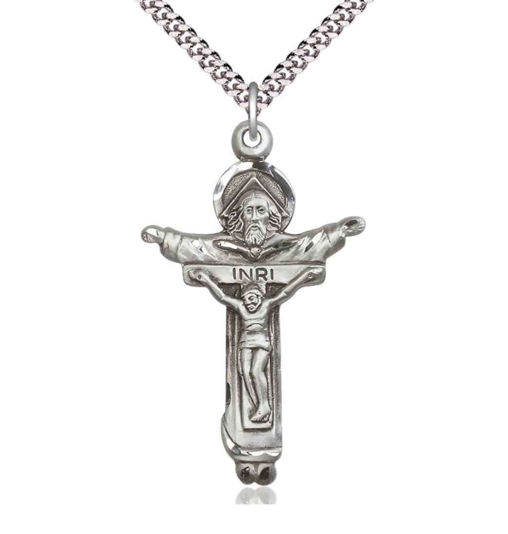 Bliss Large Sterling Silver Trinity Father, Son & Holy Spirit Crucifix with Plated Chain,