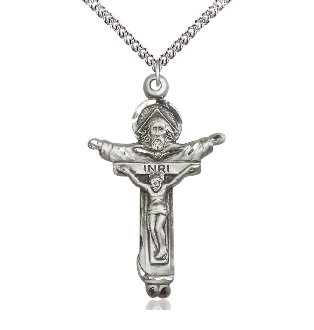 Bliss Large Sterling Silver Trinity Father, Son & Holy Spirit Crucifix with Sterling Chain,