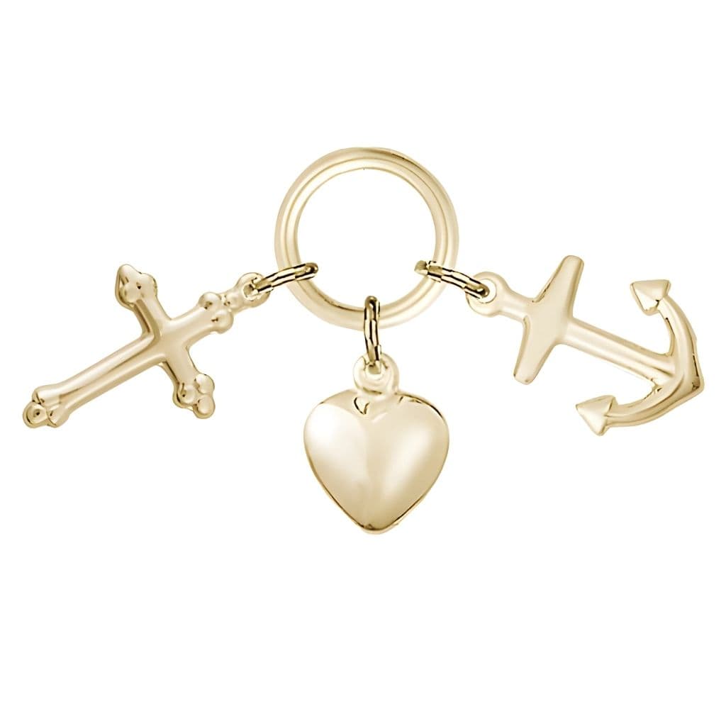 Bliss Faith, Hope and Charity 14kt Gold Medals, Medal Measures 1 3/8-inch tall by 1 5/8 - inch wide