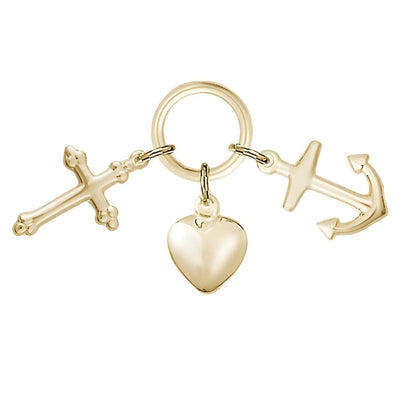 Faith, Hope and Charity 14kt Gold Medals, Medal Measures 1 3/8-inch tall by 1 5/8 - inch wide, Bliss Manufacturing
