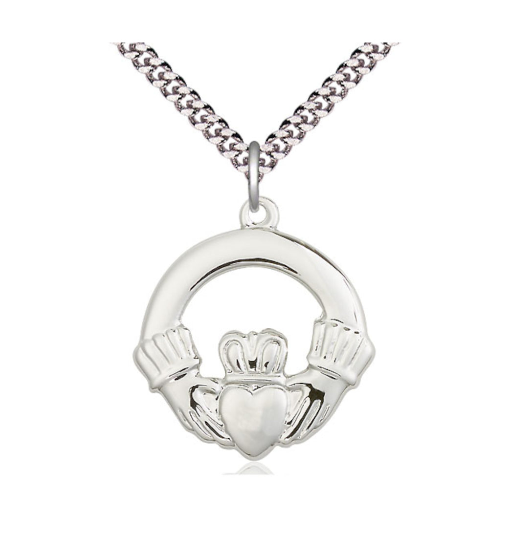 Bliss Sterling Silver Irish Knot Claddagh Medal Necklace