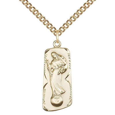 14kt Gold Our Lady of Mental Peace Medal with 14kt Gold Chain, Measures 1 3/8-inch tall by 1/2-inch wide, Bliss Manufacturing