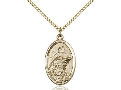 14kt Gold Filled Our Lady of la Salette Pendant on a 18 inch Gold Filled Light Curb Chain, Bliss Manufacturing