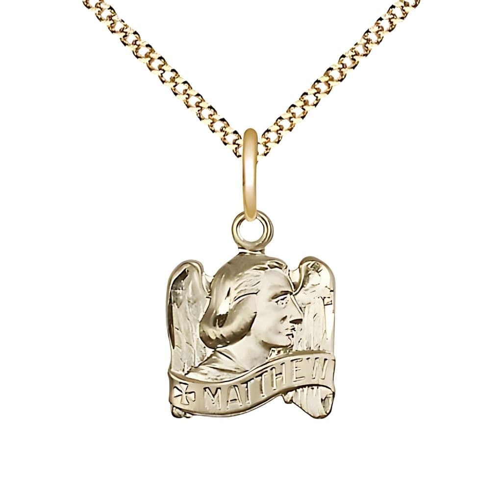 Bliss St. Matthew the Apostle Gold-filled Profile Design Medal Necklace with Gold-plated Chain