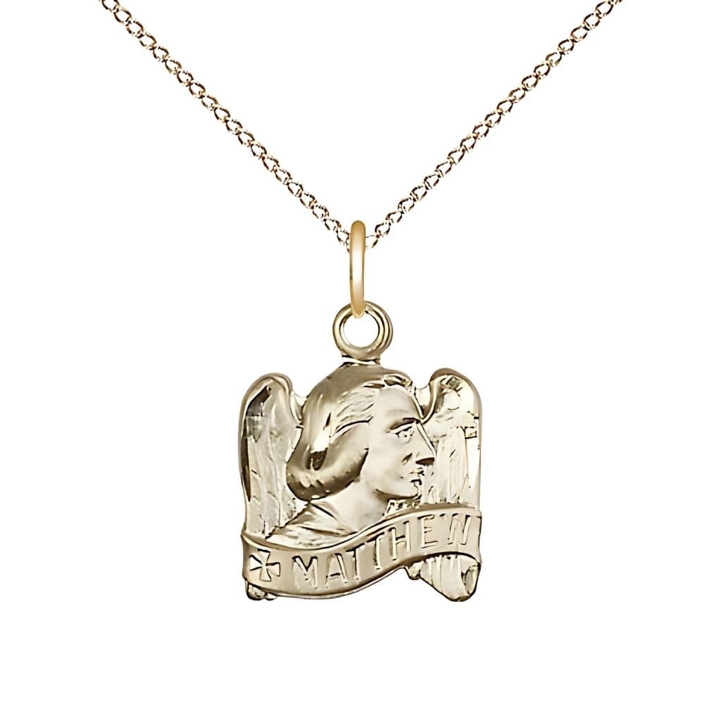 Bliss St. Matthew the Apostle Gold-filled Profile Design Medal Necklace with Gold-filled Chain