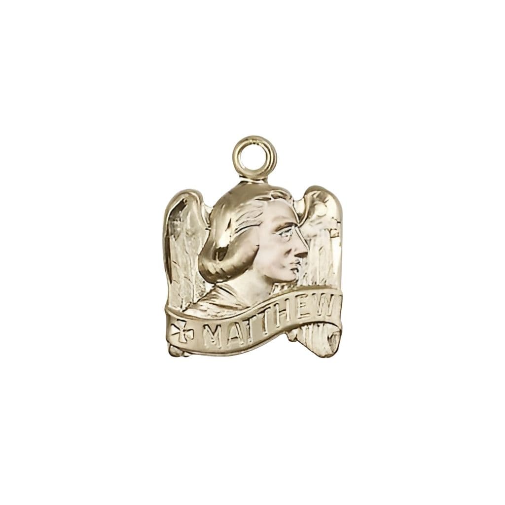 Bliss St. Matthew the Apostle 14kt Gold Profile Design Medal, Measures 5/8-inch tall by 1/2-inch wide