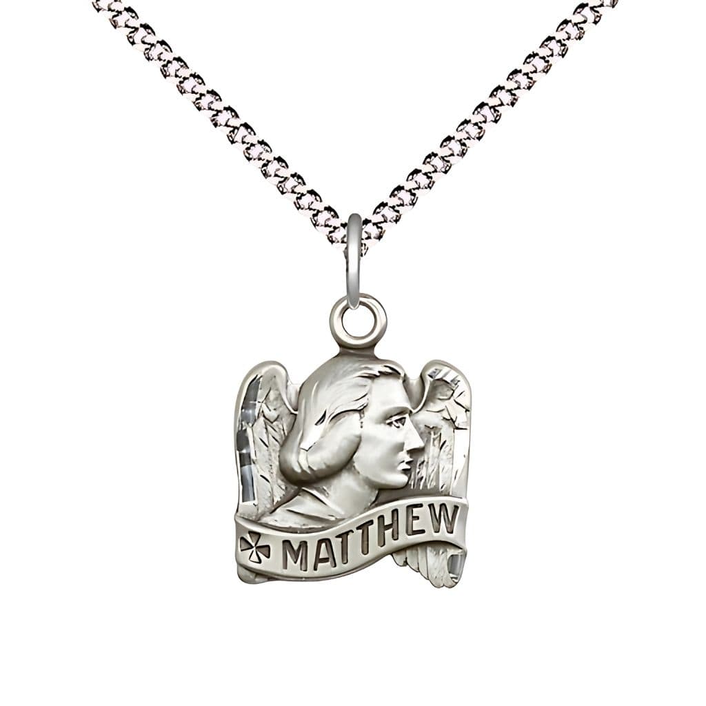 Bliss St. Matthew the Apostle Sterling Silver Profile Design Medal Necklace with Rhodium-plated Chain