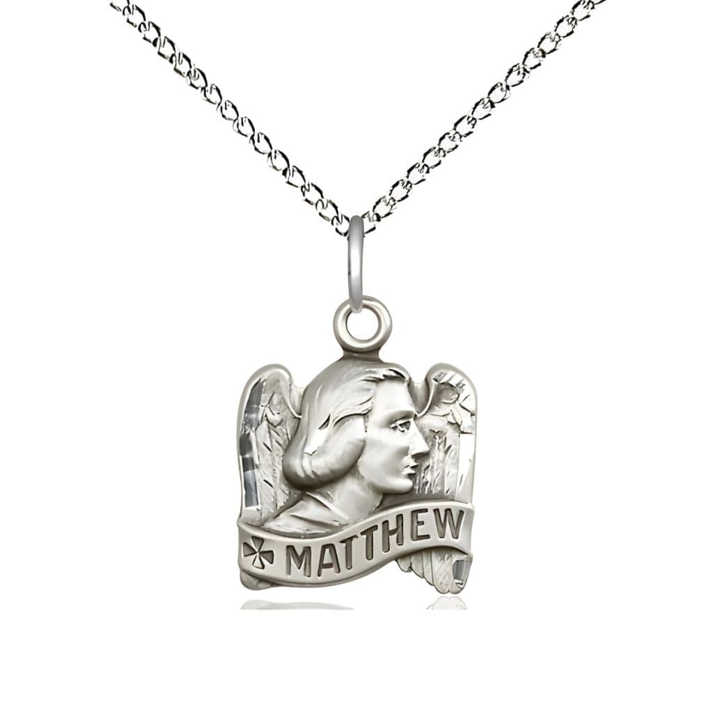 Bliss St. Matthew the Apostle Sterling Silver Profile Design Medal Necklace with Sterling Silver Chain
