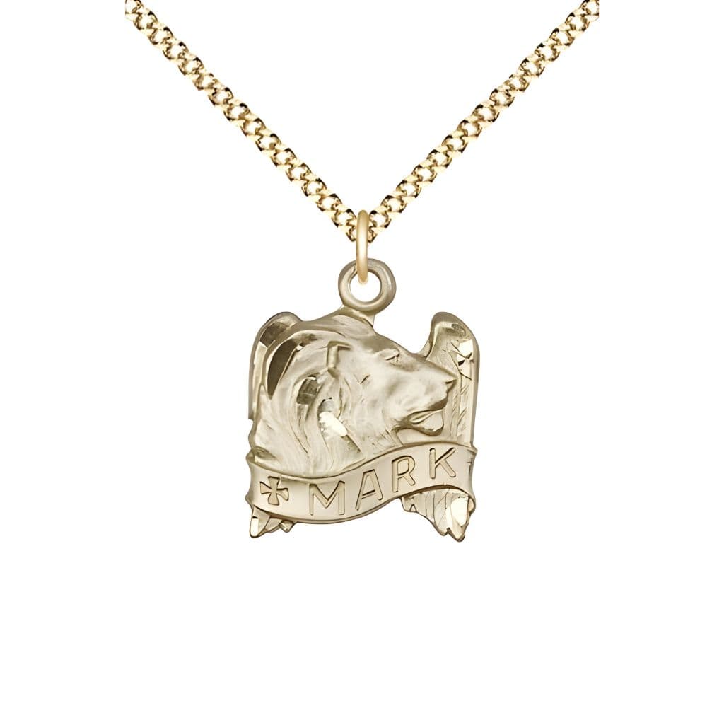 Bliss St. Mark and Lion with Wings 14kt Gold-filled Medal with gold-plated Chain, measures 5/8-inch tall by 1/2-inch wide, comes with gift box,