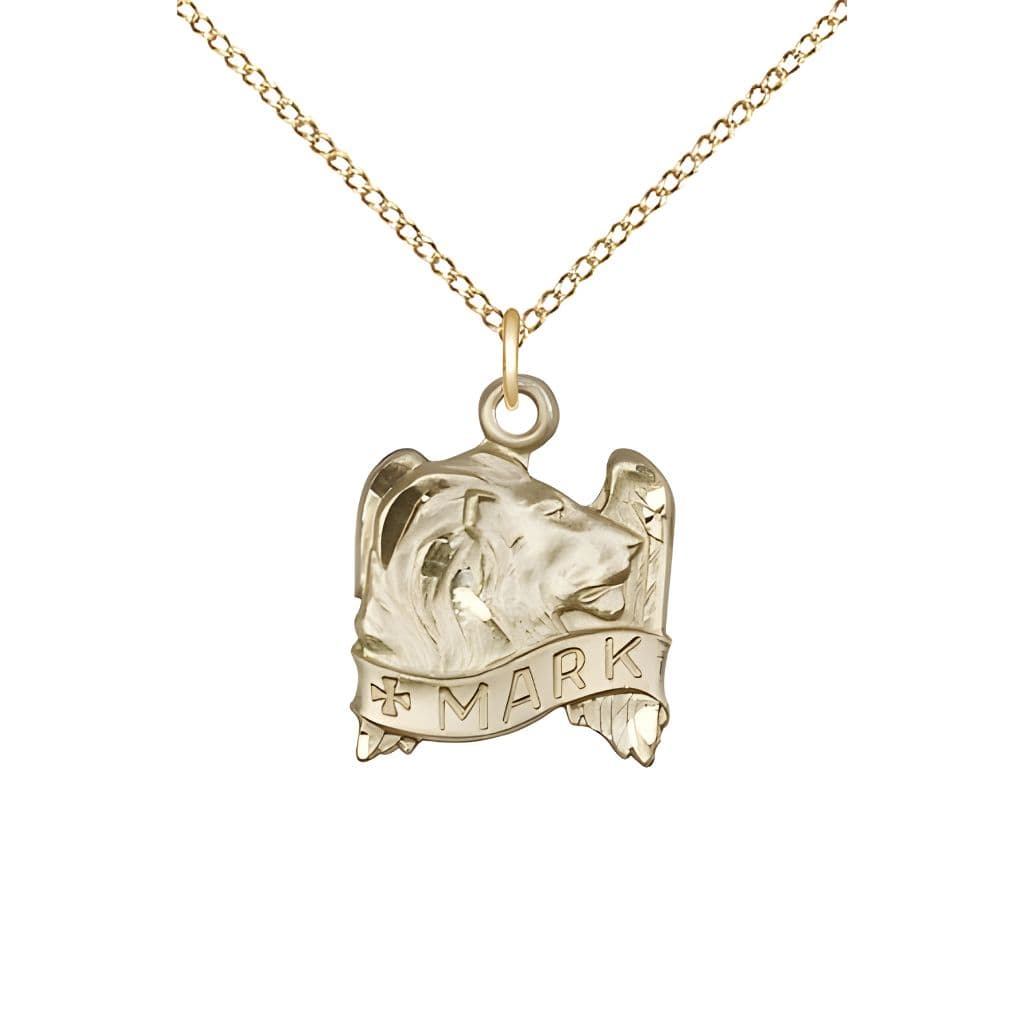 Bliss St. Mark and Lion with Wings 14kt Gold-filled Medal with gold-filled Chain, measures 5/8-inch tall by 1/2-inch wide, comes with gift box,