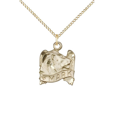 St. Mark and Lion with Wings 14kt Gold-filled Medal with gold-filled Chain, measures 5/8-inch tall by 1/2-inch wide, comes with gift box, Bliss Manufacturing