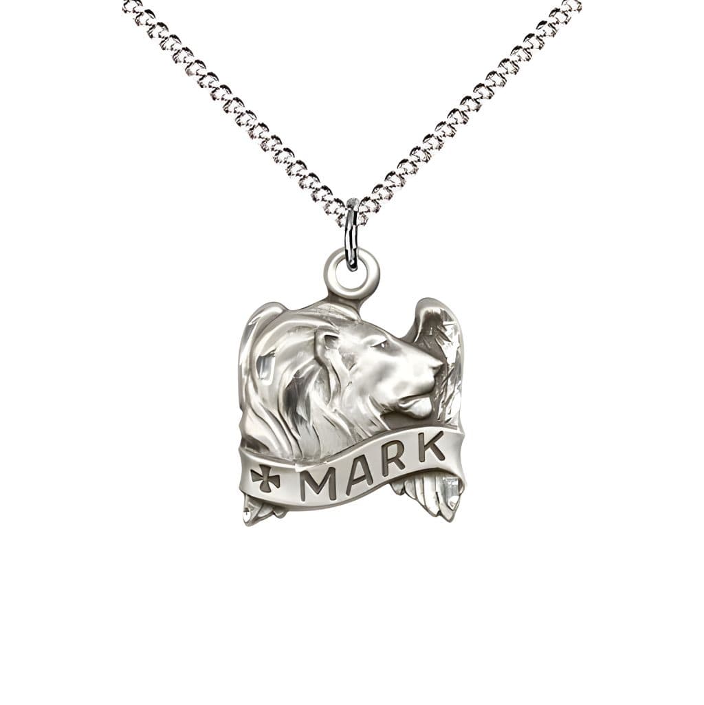 Bliss St. Mark and Lion with Wings Sterling Silver Medal with rhodium-plated Chain, measures 5/8-inch tall by 1/2-inch wide, comes with gift box,