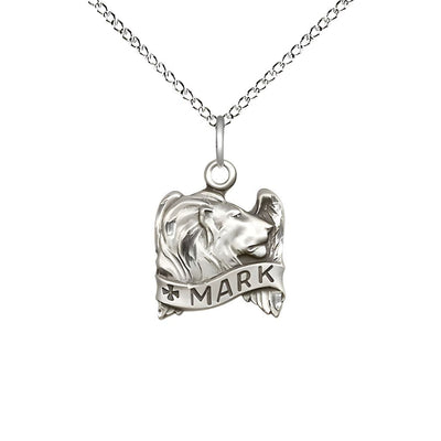 St. Mark and Lion with Wings Sterling Silver Medal with Sterling Silver Chain, measures 5/8-inch tall by 1/2-inch wide, comes with gift box, Bliss Manufacturing