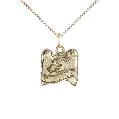 St. Luke with Winged Ox 14kt Gold-filled Medal with Gold-filled Light Curb Chain with Lobster Claw Clasp, Bliss Manufacturing