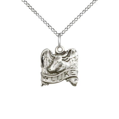 St. Luke with Winged Ox Sterling Silver Medal with Sterling Light Curb Chain with Lobster Claw Clasp, Bliss Manufacturing