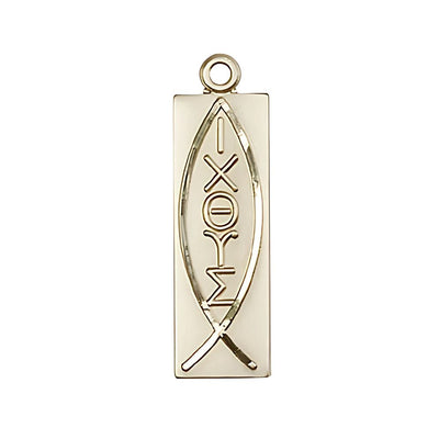 Christian Fish Symbol 14kt Gold Medal, 1 1/8-inch tall by 1/4-inch wide, Bliss Manufacturing