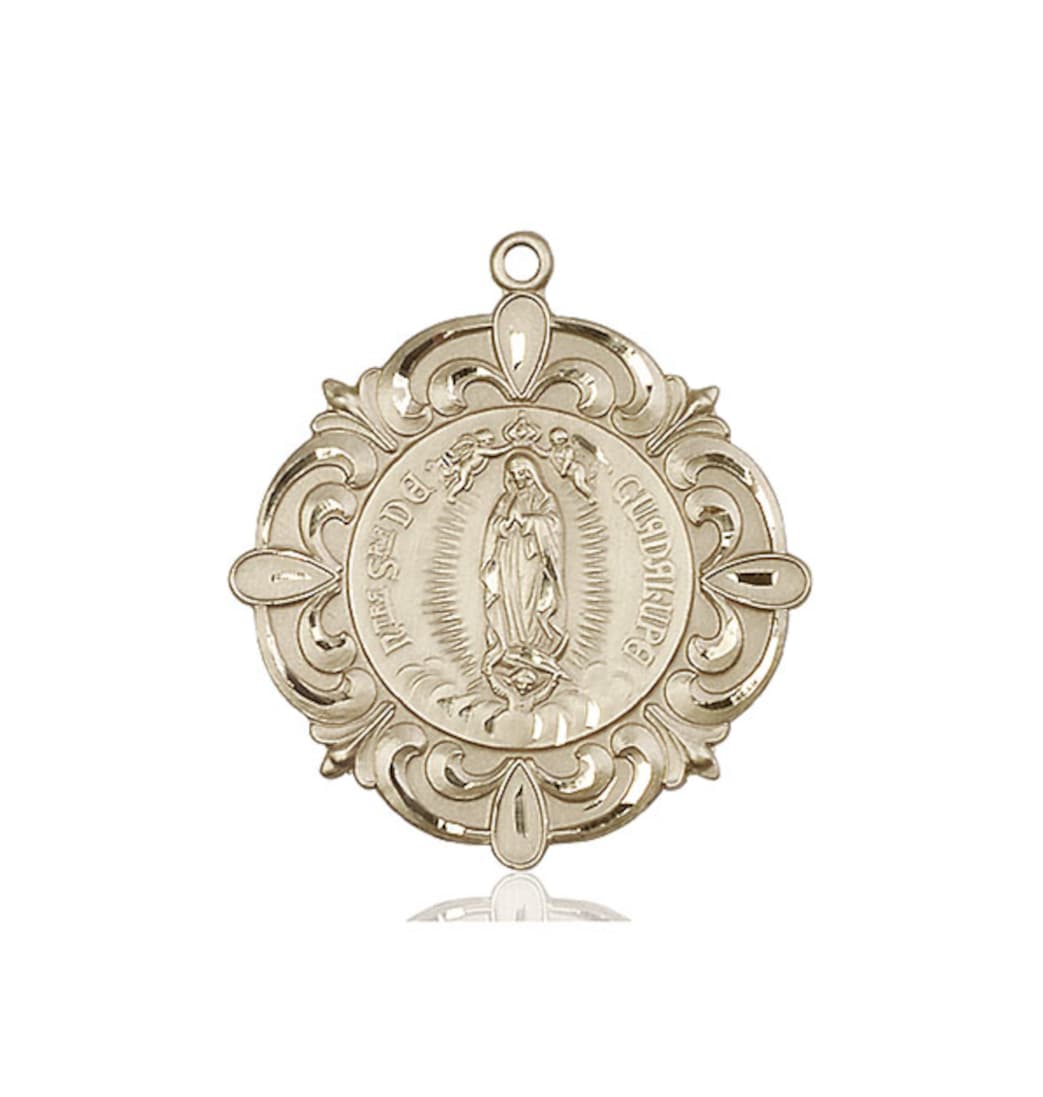 Bliss Our Lady of Guadalupe/Sacred Heart Elegant Medal Pendant in 14kt Gold,4227KT,