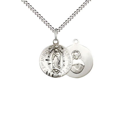 Our Lady of Guadalupe Small Children Round Pewter Medal with Rhodium-plated Chain, Measures 5/8-inch tall by 1/2-inch wide, Bliss Manufacturing