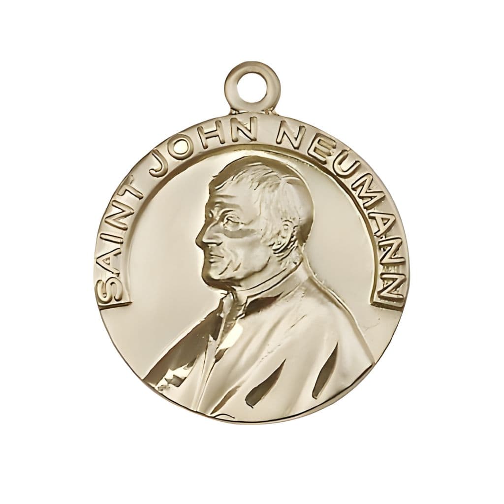 Bliss St. John Neumann 14kt Gold Round Medal Pendant, Measures 1-inch tall by 7/8-inch wide.
