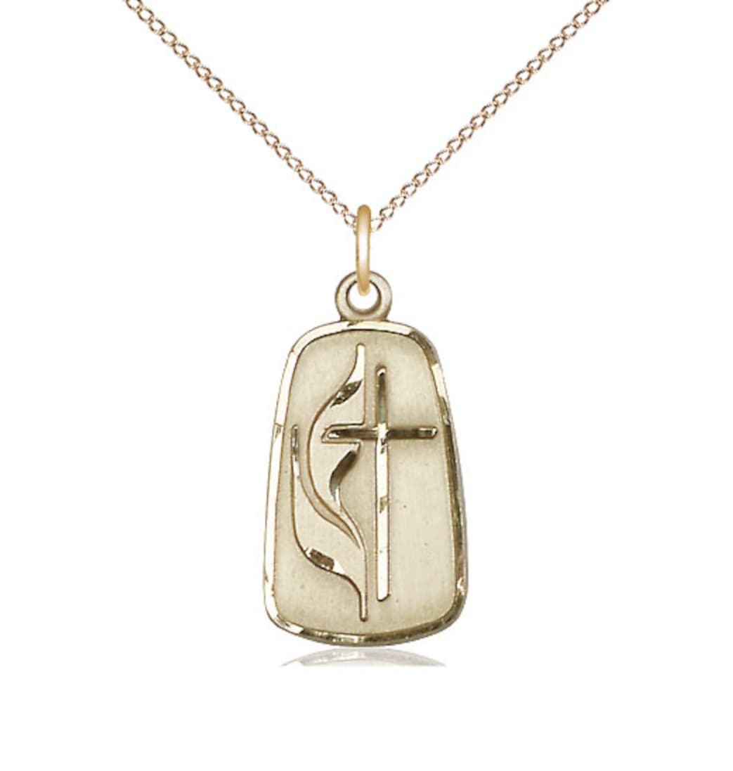 Bliss Gold Filled Methodist Pendant on a Gold Filled Light Curb Chain,