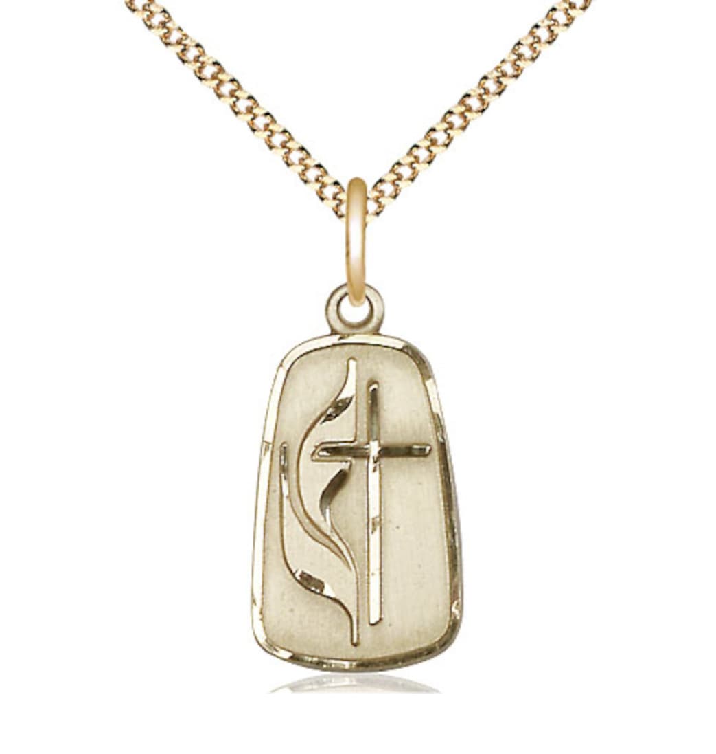 Bliss Gold Filled Methodist Pendant on a Gold Plate Light Curb Chain,