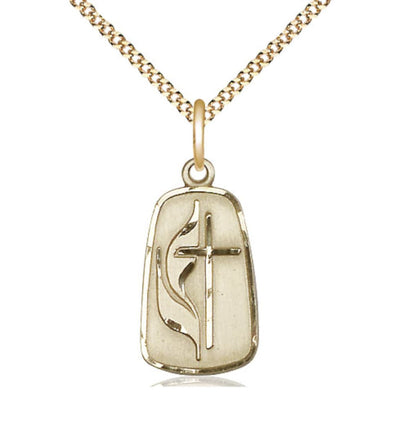 Gold Filled Methodist Pendant on a Gold Plate Light Curb Chain, Bliss Manufacturing