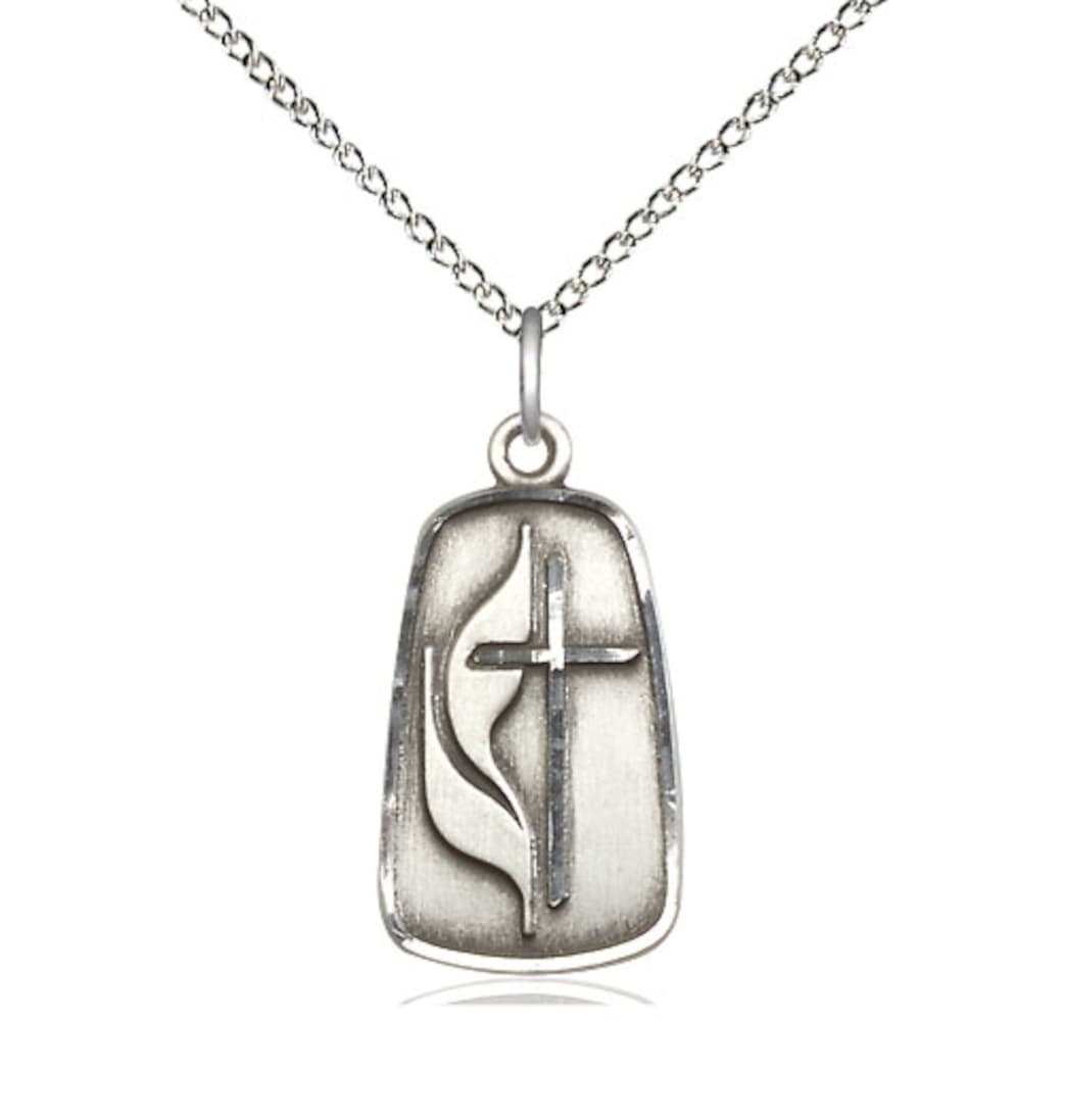 Bliss Sterling Silver Methodist Pendant on a Sterling Silver Light Curb Chain,