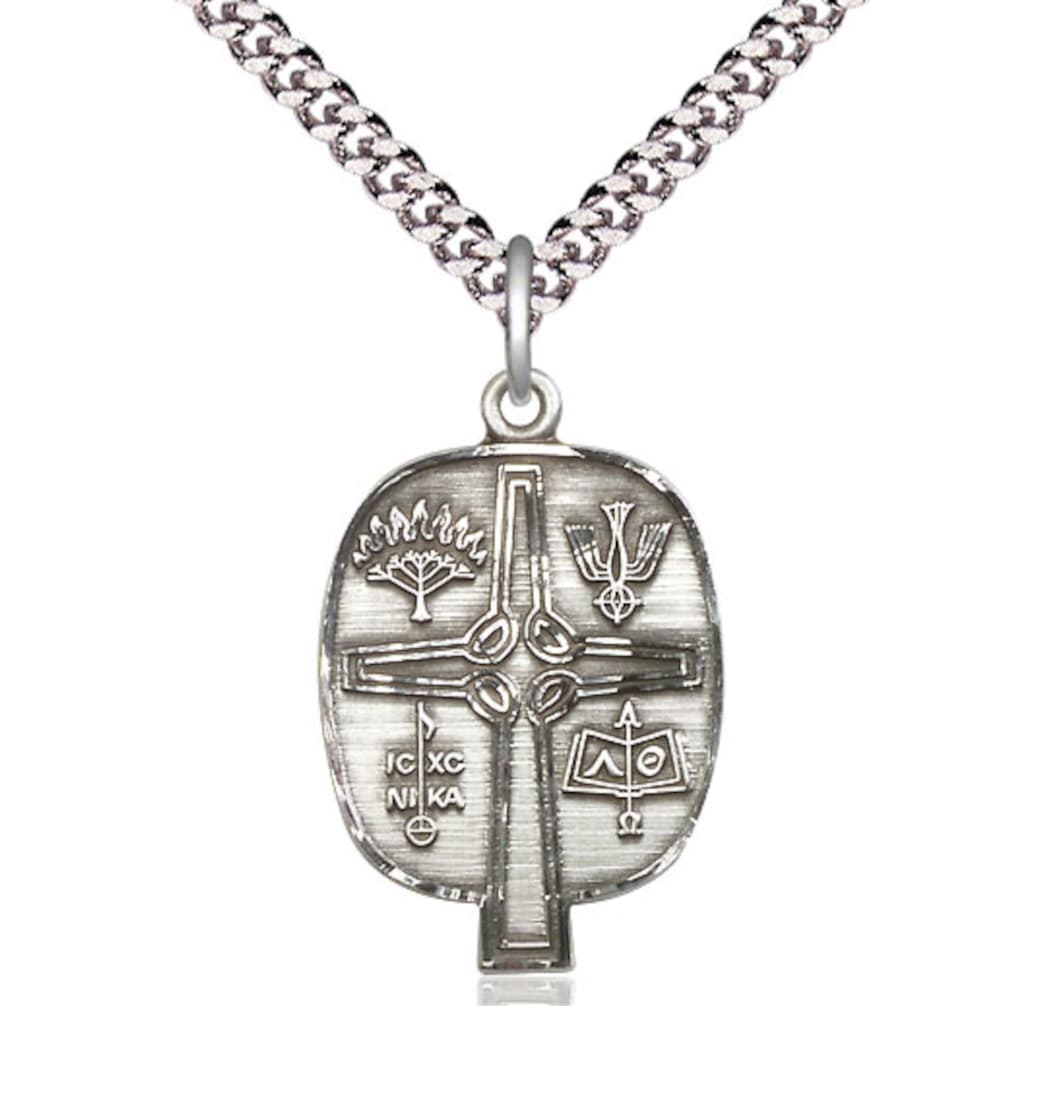 Religious Presbyterian Sterling Silver Medal Necklace w/Plated Chain,