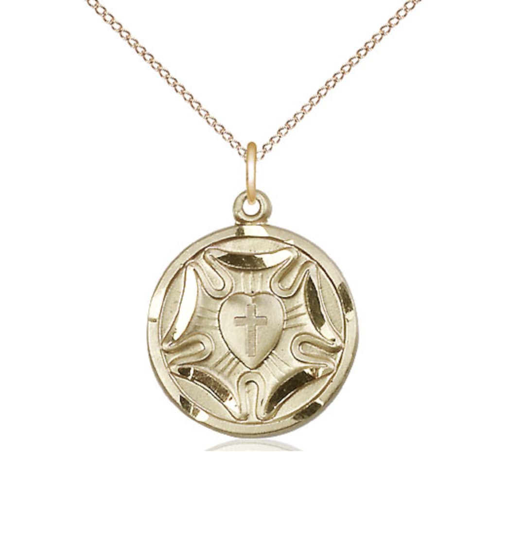 Bliss Gold Filled Lutheran Pendant on a 18 inch Gold Filled Light Curb Chain,