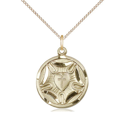 Gold Filled Lutheran Pendant on a 18 inch Gold Filled Light Curb Chain, Bliss Manufacturing