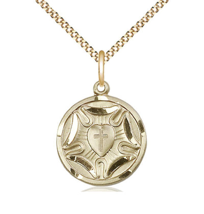 Gold Filled Lutheran Pendant on a 18 inch Gold Plate Light Curb Chain, Bliss Manufacturing