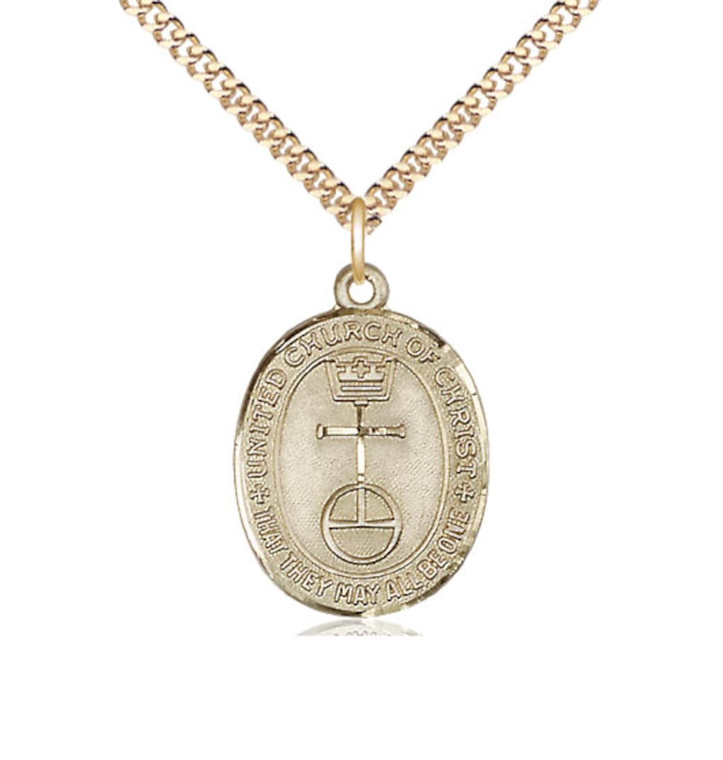 Bliss Gold Filled United Church of Christ Pendant on a Gold Plate Light Curb Chain,