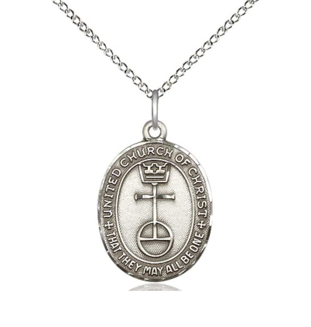 Bliss Sterling Silver United Church of Christ Pendant on a 18 inch Sterling Silver Light Curb Chain,