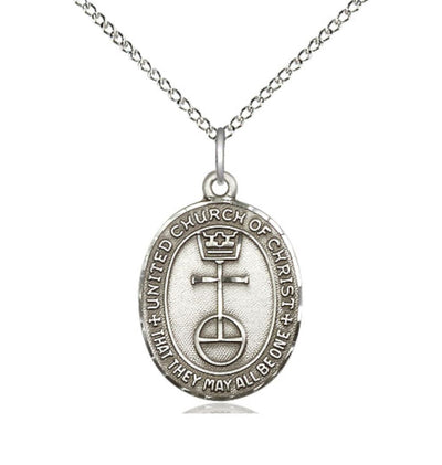 Sterling Silver United Church of Christ Pendant on a 18 inch Sterling Silver Light Curb Chain, Bliss Manufacturing