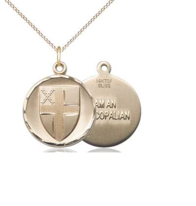Gold Filled Episcopal Pendant on a 18 inch Gold Filled Light Curb Chain, Bliss Manufacturing