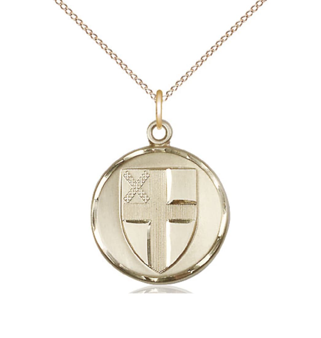 Bliss 14kt Gold Episcopal Pendant on a 18 inch 14kt Gold Light Curb Chain,